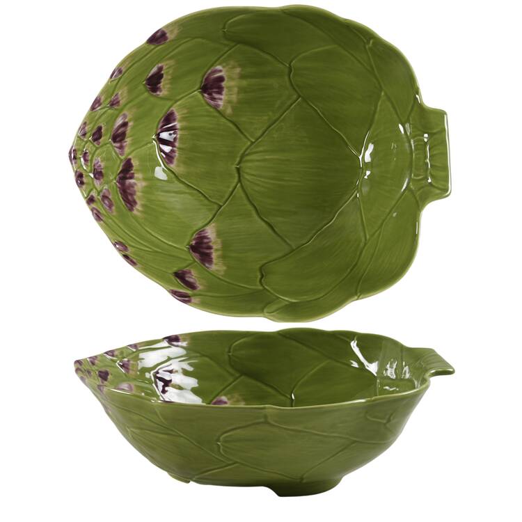 Artichoke Green and Purple 11" Large Salad Serving Bowl