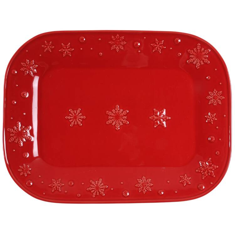 Snowflakes Red 16" Rectangular Serving Platter