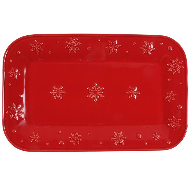 Snowflakes Red 13" Rectangular Serving Platter