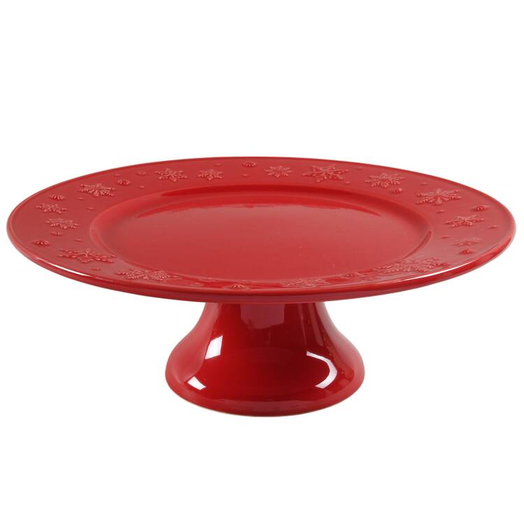 Snowflakes Red 13" Diameter Pedestal Cake Stand