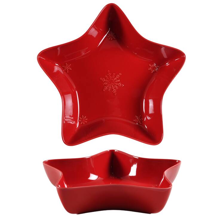 Snowflakes Red 14" Star Shaped Bowl