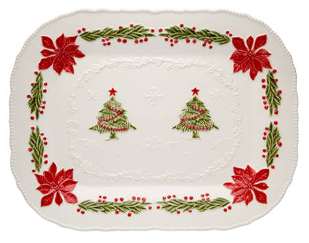 Christmas (Poinsettia) Decorated 18" Rectangular Serving Platter