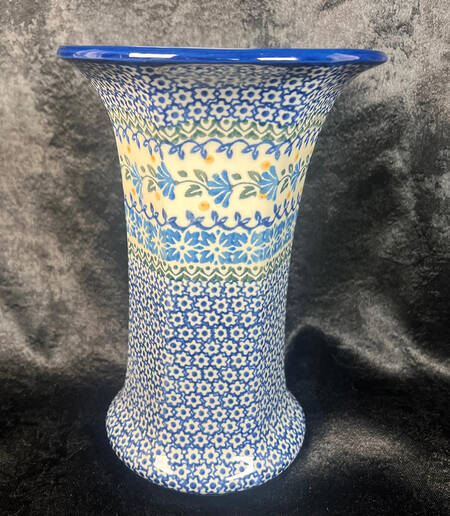 Blue Fan Flowers 9" Vase