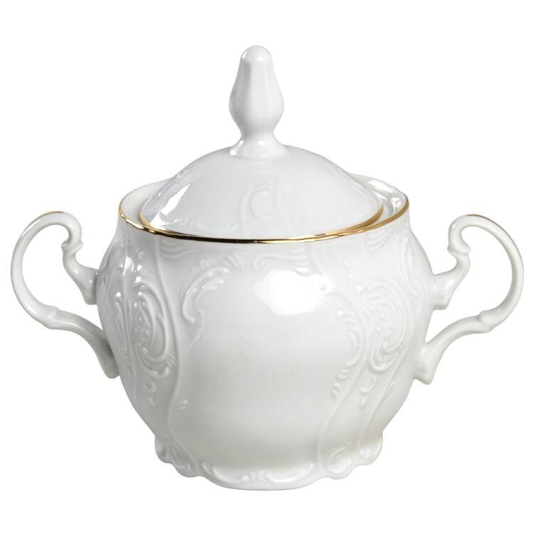 Bernadotte White-Gold Trim Sugar Bowl & Lid