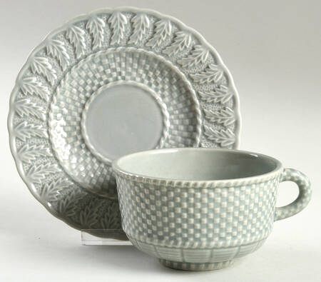 Basketweave Gray Oversized Cup & Saucer Set