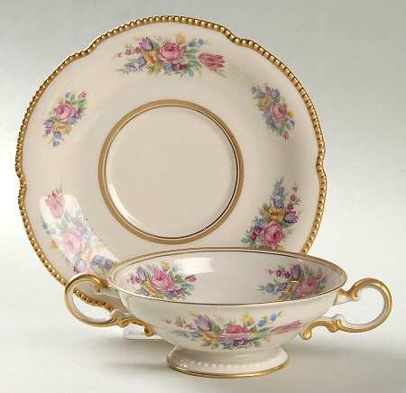 Castleton Bouquet Footed Cream Soup Bowl & Saucer Set