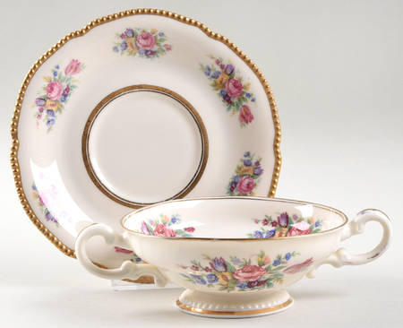 Castleton Rose Footed Cream Soup Bowl & Saucer Set