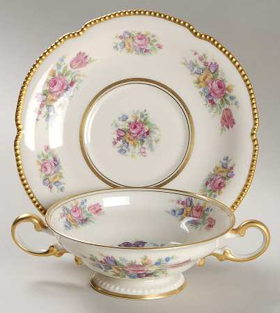 Castleton Rose Footed Cream Soup Bowl & Saucer Set