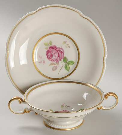 Dolly Madison Footed Cream Soup Bowl & Saucer Set by Castleton (USA)