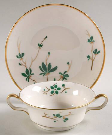 Jade Footed Cream Soup Bowl & Saucer Set