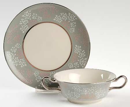 Lace Footed Cream Soup Bowl & Saucer Set