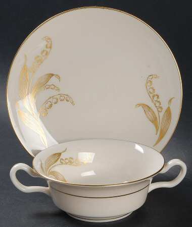 Lily of the Valley Footed Cream Soup Bowl & Saucer Set
