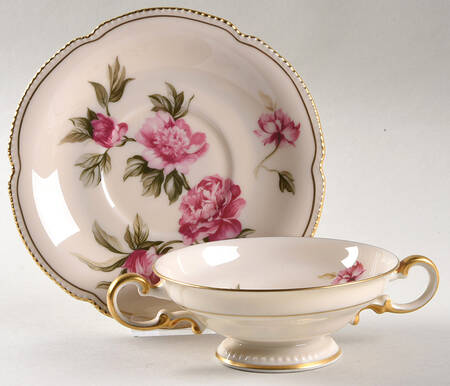 Peony Footed Cream Soup Bowl & Saucer Set