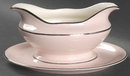 Shell Pink Gravy Boat with Attached Underplate
