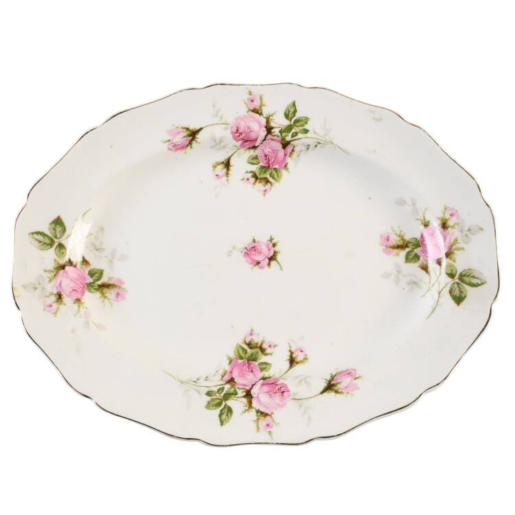 Moss Rose (Solid Gold Trim) 11" Oval Serving Platter