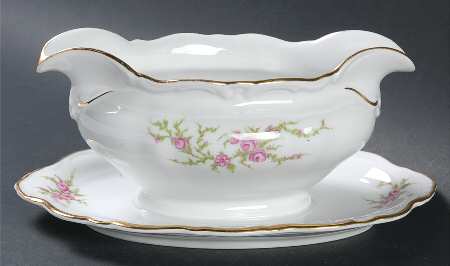 Moss Rose Gravy Boat with Attached Underplate