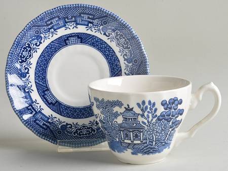 Blue Willow (Scalloped) Flat Cup & Saucer Set