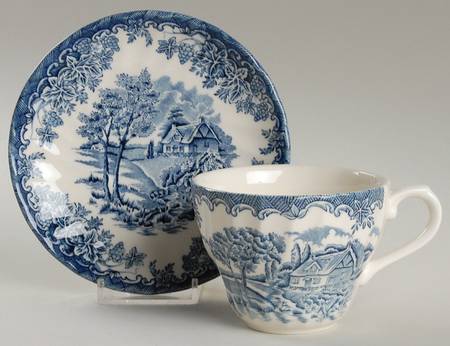 Brook-Blue, The (Made in England) Flat Cup & Saucer Set