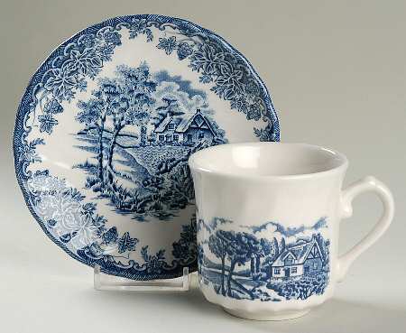 Brook-Blue, The (Made in England) Large Flat Cup & Saucer Set