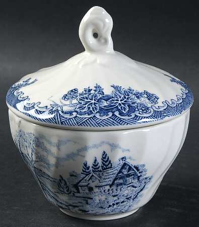 Brook-Blue, The (Made in England) Sugar Bowl & Lid (Uses the Open Sugar As Base)