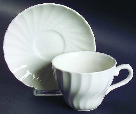 Chelsea White (England) Flat Cup & Saucer Set by Churchill
