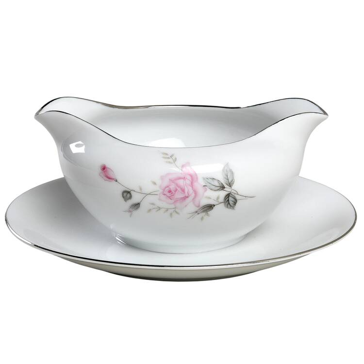 Rose Glow Gravy Boat with Attached Underplate