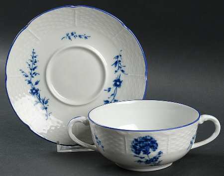 Blue Carnation Flat Cream Soup Bowl & Saucer Set