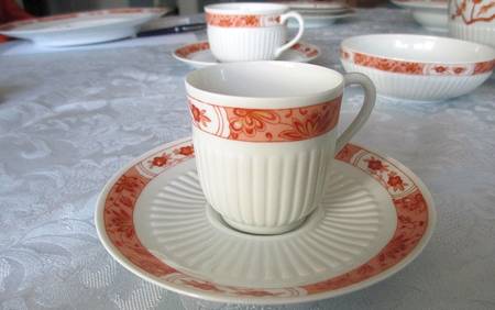 Fleur De Jade Terra Cotta Flat Demitasse Cup & Saucer Set