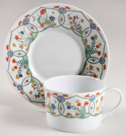 Jardin Chinois  (White Background) Flat Cup & Saucer Set