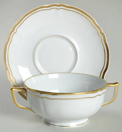 Louis XV Gold Footed Cream Soup Bowl & Saucer Set