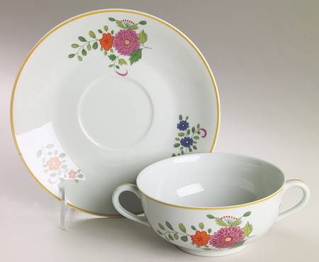 Panier Chinois Celadon Footed Cream Soup Bowl & Saucer Set