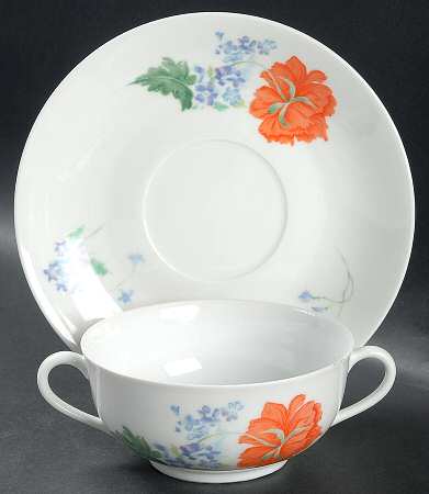 Pavot Poppy Flat Cream Soup Bowl & Saucer Set