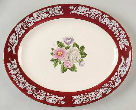 Regal Red (Floral Center) 11" Oval Serving Platter