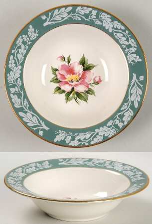 Teal Green (Floral Center) Rim Fruit/Dessert (Sauce) Bowl