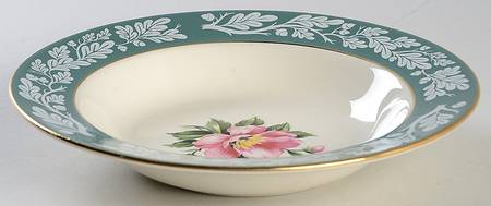 Teal Green (Floral Center) Rim Soup Bowl