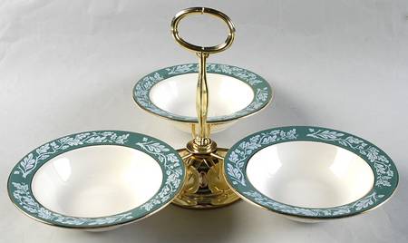 Teal Green (No Floral Center) 7" x 12" 3-Part Relish & Metal Stand (FR) HC