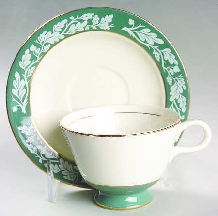 Teal Green (No Floral Center) Footed Cup & Saucer Set