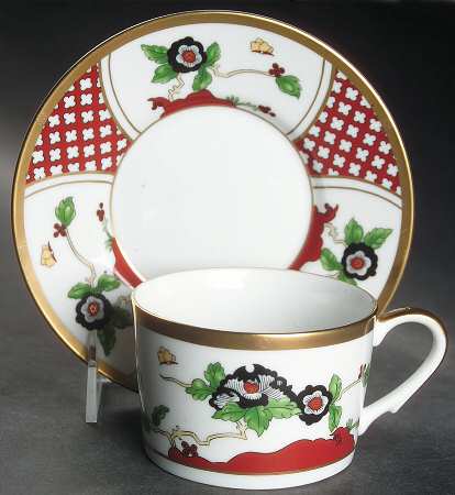 Chinese Flowers Flat Cup & Saucer Set