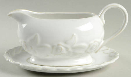 French Country Rose Oyster White Gravy Boat & Underplate