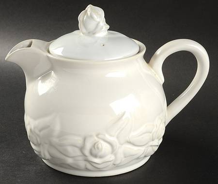 French Country Rose Oyster White Teapot & Lid