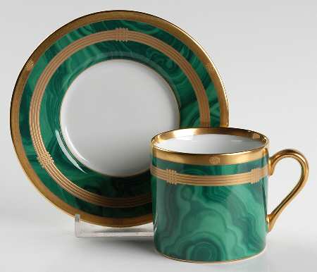 Gaudron Malachite Green Flat Demitasse Cup & Saucer Set