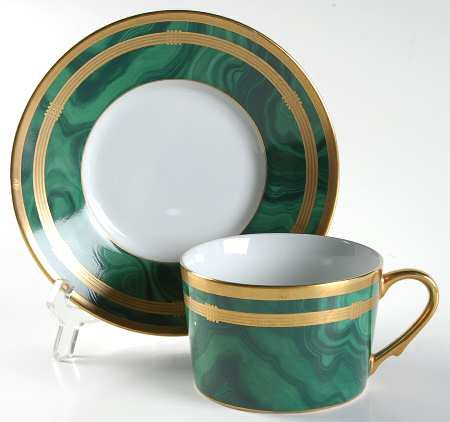 Gaudron Malachite Green Flat Cup & Saucer Set