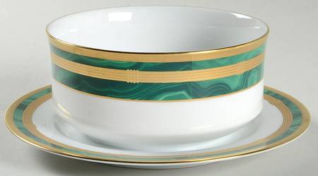 Gaudron Malachite Green Gravy Boat with Attached Underplate
