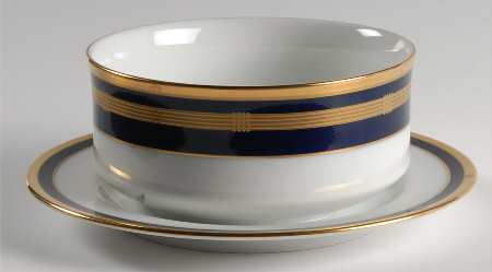 Gaudron Lapis Blue Gravy Boat with Attached Underplate