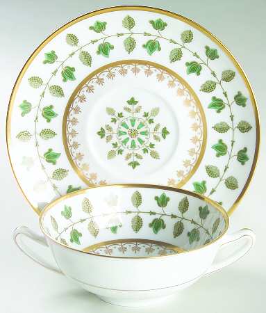Matignon Green Flat Cream Soup Bowl & Saucer Set
