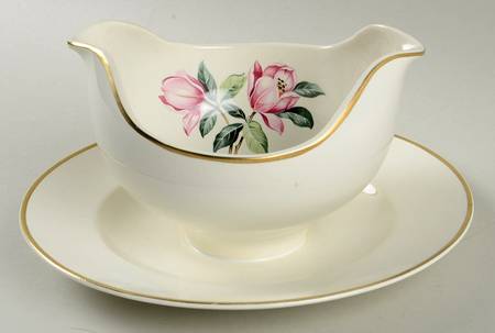 Pink Magnolia Gravy Boat with Attached Underplate