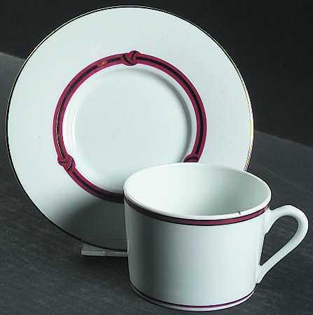 Rubanea Red Flat Cup & Saucer Set by Christofle