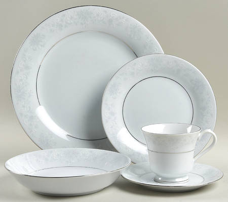 Annie (White & Gray Desgn) 5 Piece Place Setting
