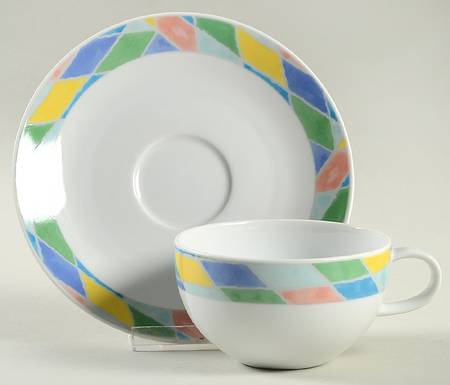 Color Collage Flat Cup & Saucer Set