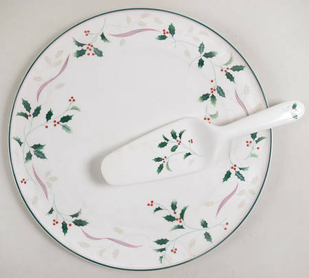 Holiday Splendor Cake Plate & Solid Ceramic Server Set (Boxed)